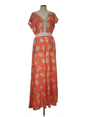 Matilda Jane Coral Floral Maxi Dress with Green Trim